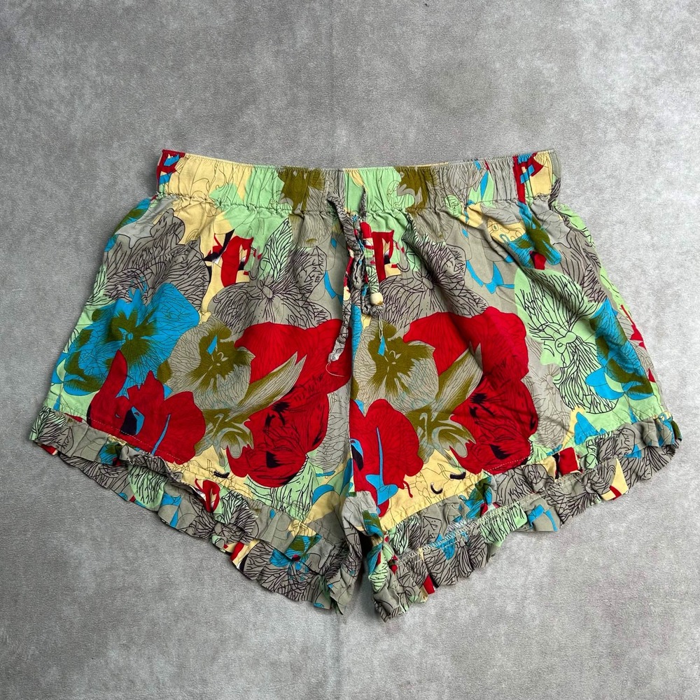 Sudara Punjammies Womens Floral Lounge Shorts Ruffle Hem Multicolor Rayon Small